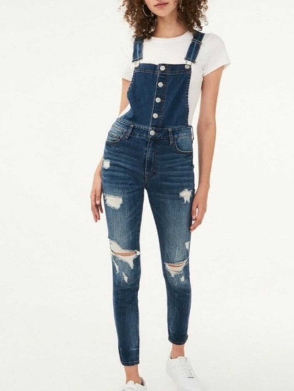 Aeropostale Distressed Blue Denim Skinny Overalls